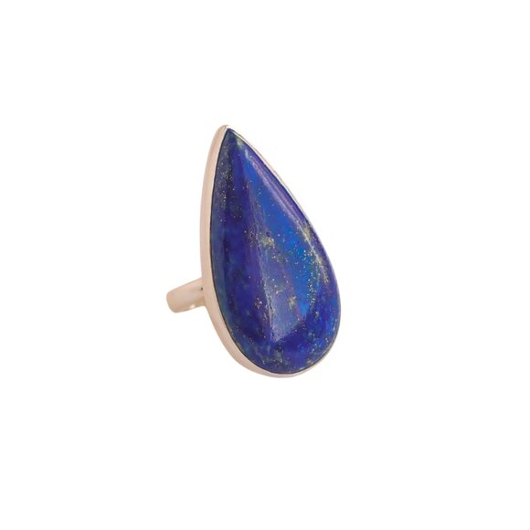 Jurate Amber Jewelry - Genuine Lapis Lazuli Pear Cut Statement Ring in 925 Sterling Silver